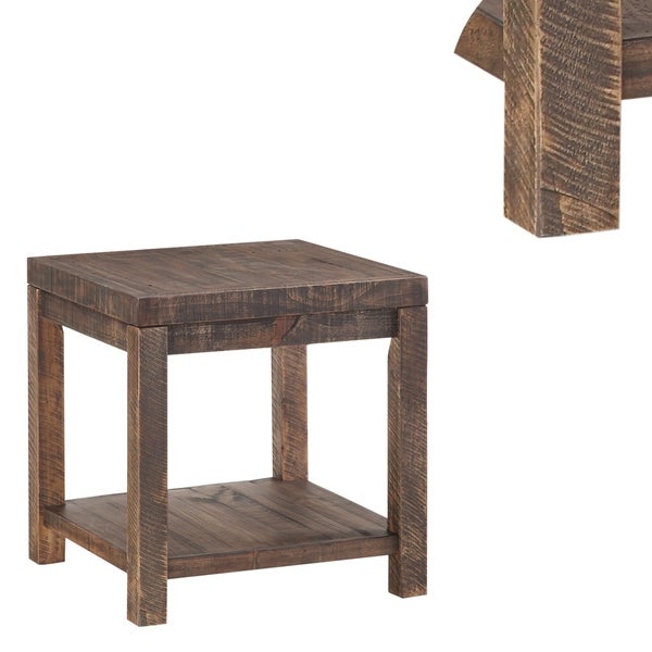 Wooden End Table with One Shelf， Taupe Brown