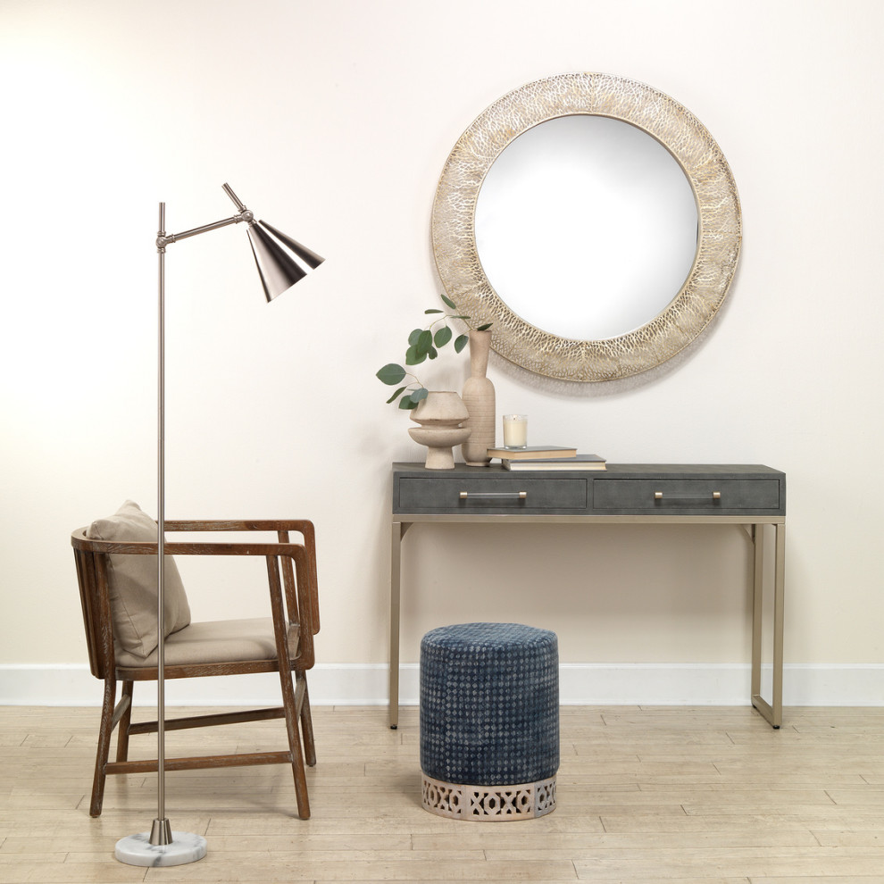 Elegant Faux Shagreen Console Table 2 Drawers Gray Champagne Brass Vintage Style   Contemporary   Console Tables   by My Swanky Home  Houzz