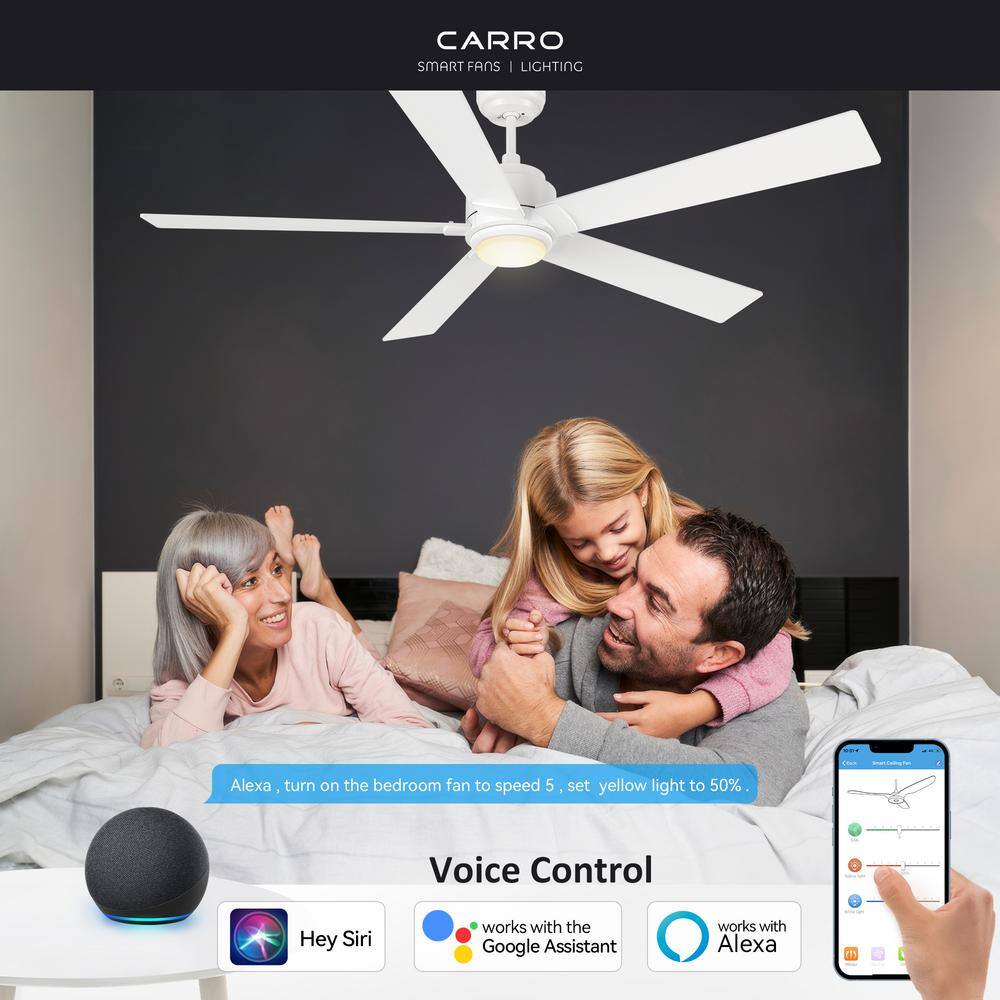 CARRO Aspen 60 in. Dimmable LED IndoorOutdoor White Smart Ceiling Fan with Light and Remote Works with AlexaGoogle Home HS605J1-L11-W1-1