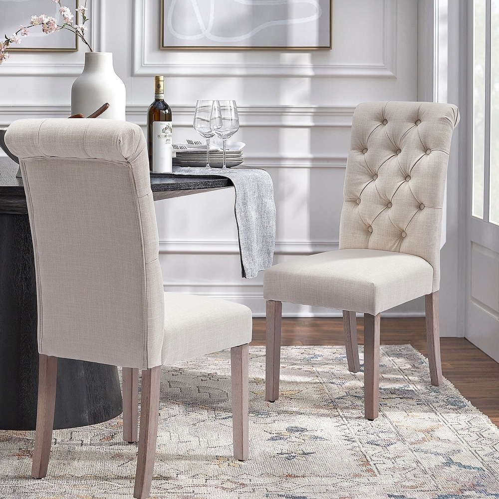 Tufted Dining Chairs Set of 6  Parsons Classic Upholstered Fabric Dining Room Chairs with Wooden Legs and Padded Seat