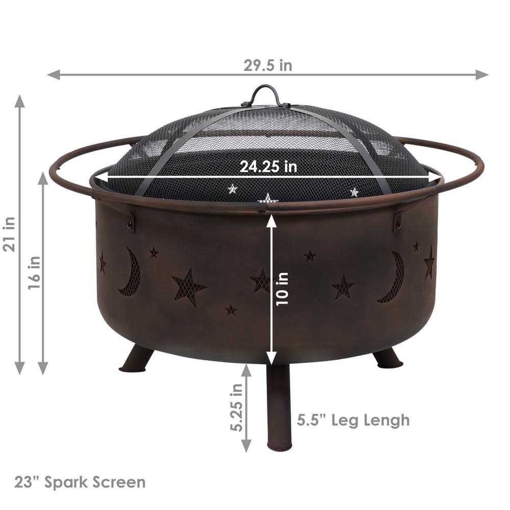 Sunnydaze Decor Cosmic 30 in. x 20 in. Round Bronze Steel Wood Burning Fire Pit with Cooking Grill and Spark Screen NB-MS201