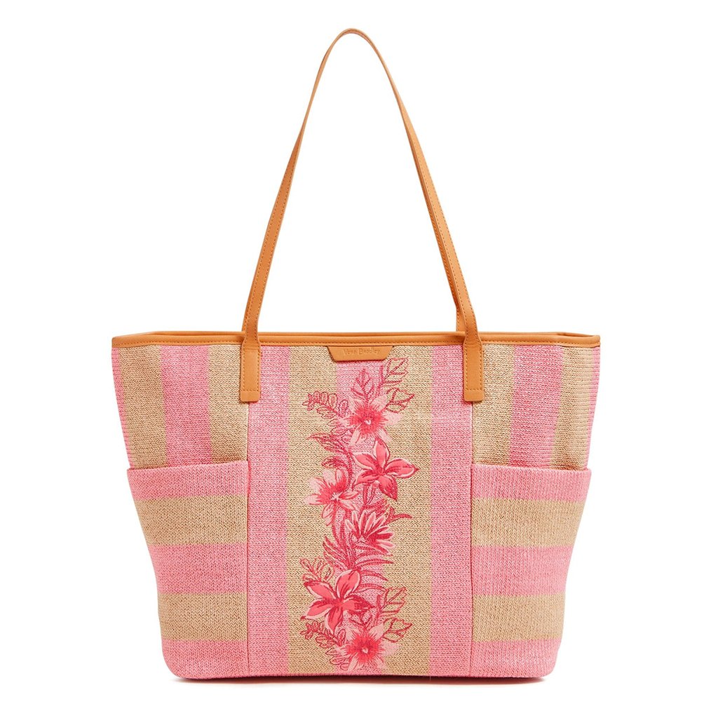 Vera Bradley  Straw Beach Tote in Candy Pink Stripe Straw