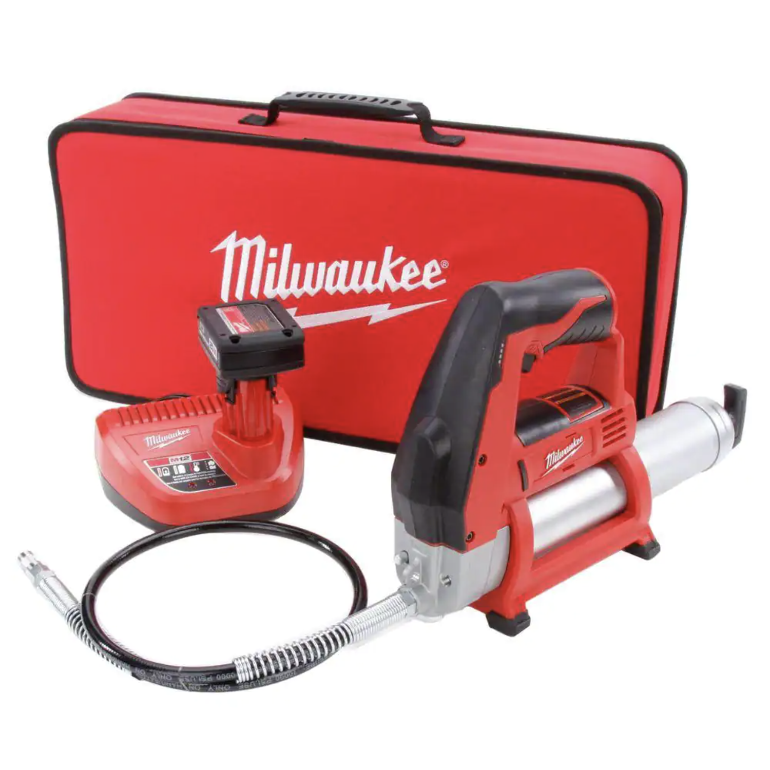 Milwaukee M12 12V Lithium-Ion Cordless Grease Gun Kit， 2446-21XC