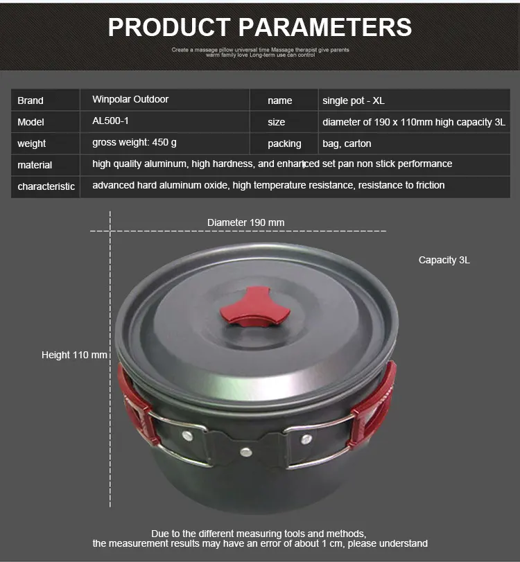 Winpolar Travel Accessories Equipment Pots Portable Picnic Camping Outdoor Cookware Cooking pot