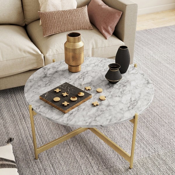 Nathan James Piper White Faux Marble Metal Frame Coffee Table