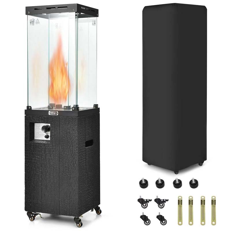 41000 BTU Propane Patio Heater with Lockable Wheels, Tempered Glass Tube, Waterproof Cover