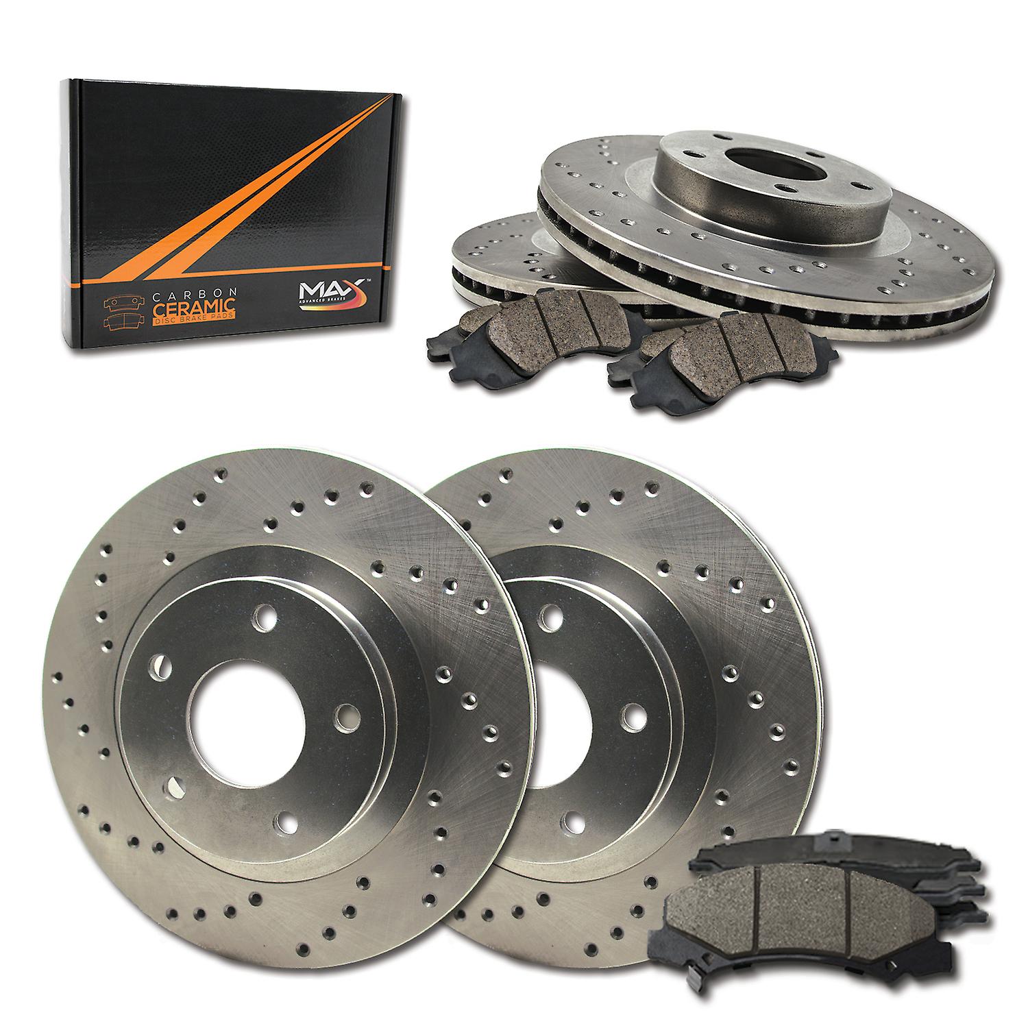 [Front + Rear] Rotors w/Ceramic Pads Drilled Brakes (Fits: 2010 Kia Rondo)