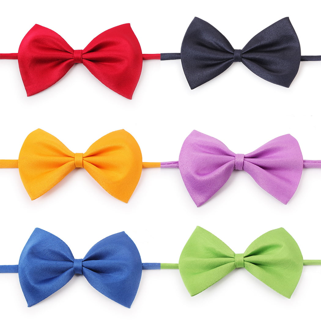 6PCS Pet Bow Ties Solid Color Dog Ties Pet Neck Bows Adjustable Pet Bowties