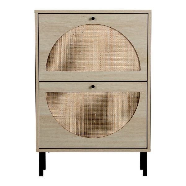 Rattan Shoe Organizer Storage Cabinet-Natural Wood - - 35610772