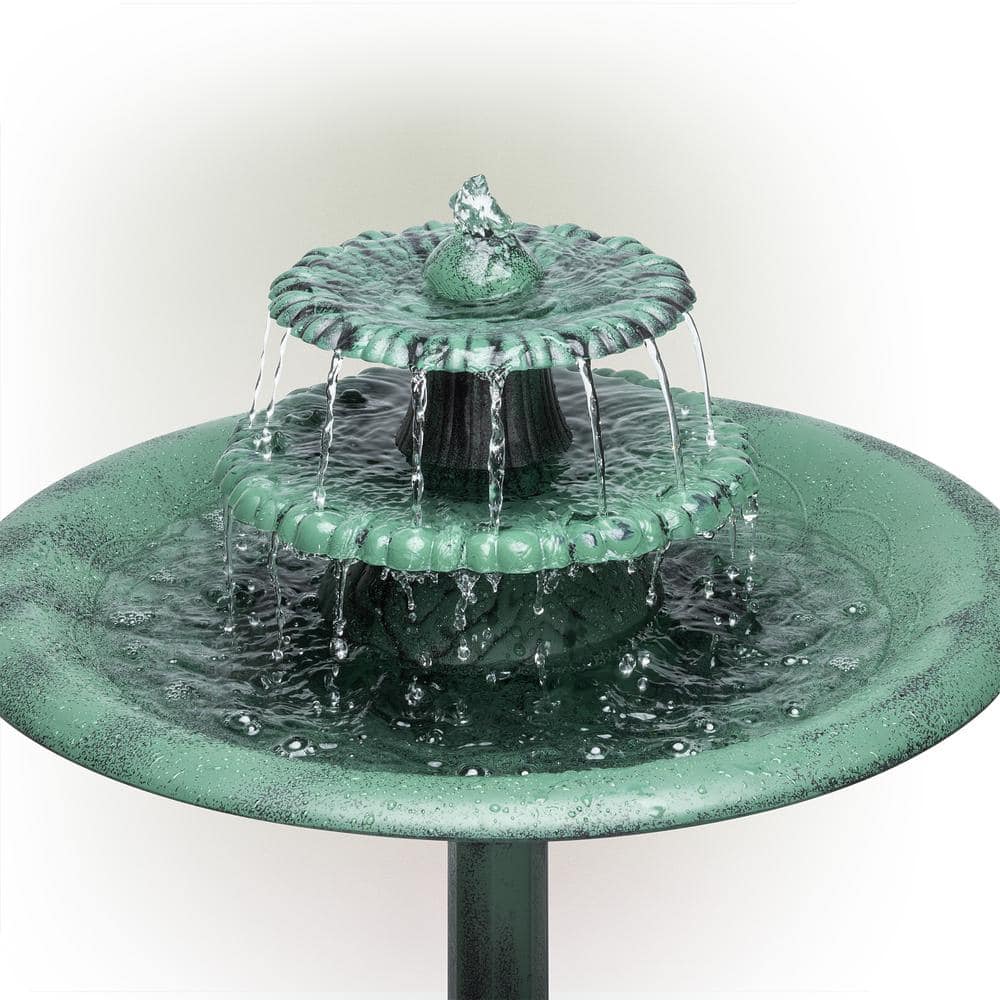 Alpine Corporation 35 in. Tall Outdoor 3-Tiered Pedestal Water Fountain and Birdbath, Green TEC106