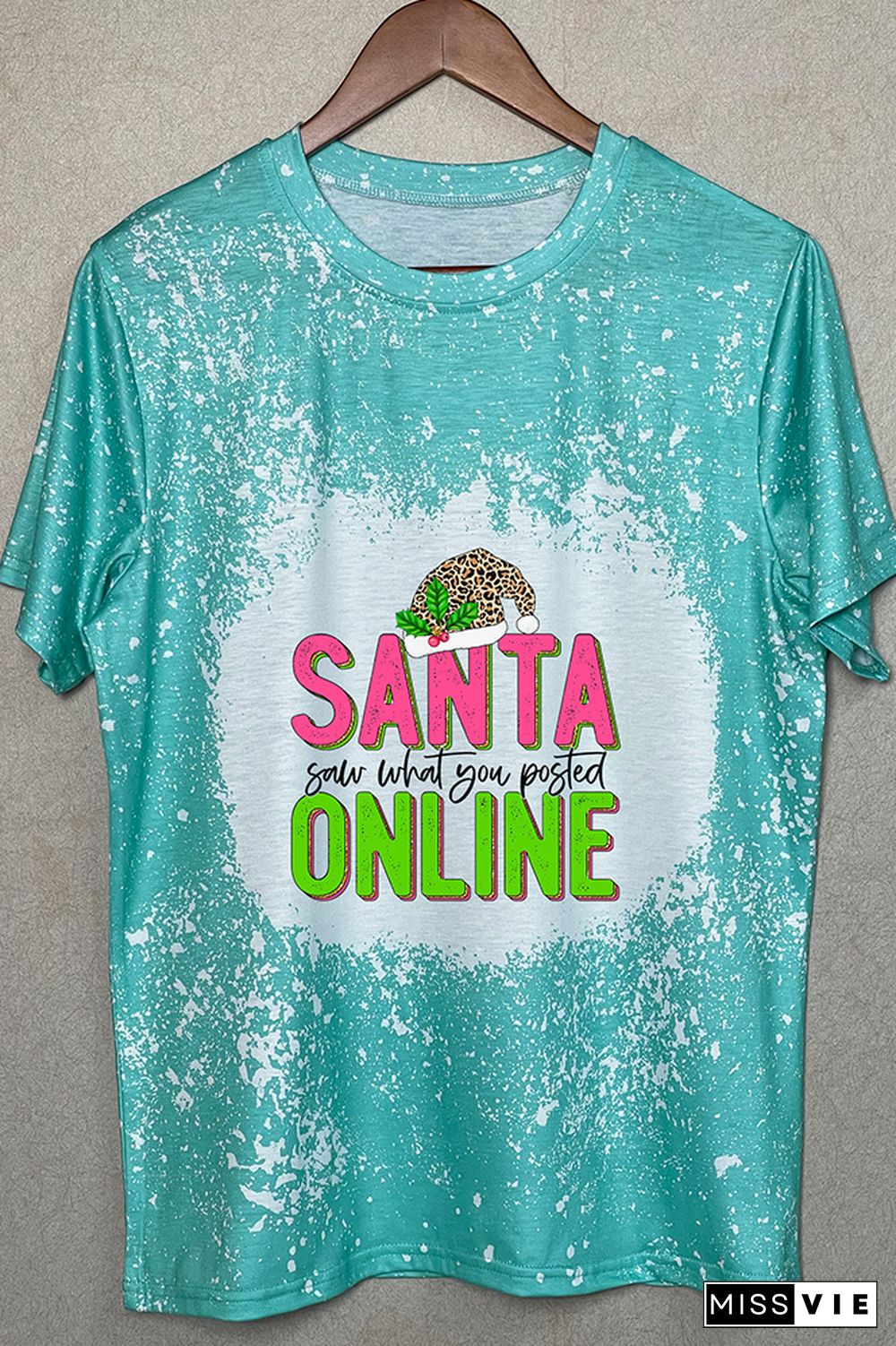 Santa Saw What You Posted Pink Leopard Christmas Graphic Tee Wholesale