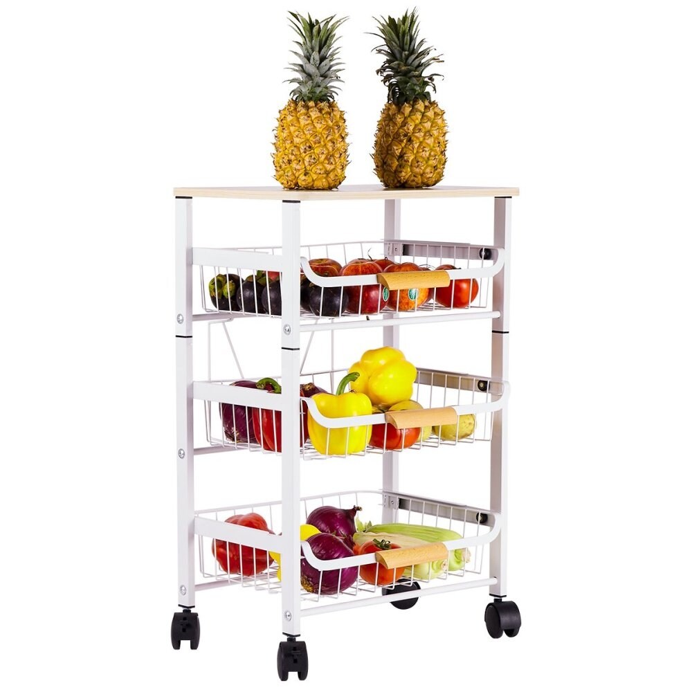 4 Tier Metal Wire Basket Shelf White Kitchen Storage Rolling Cart