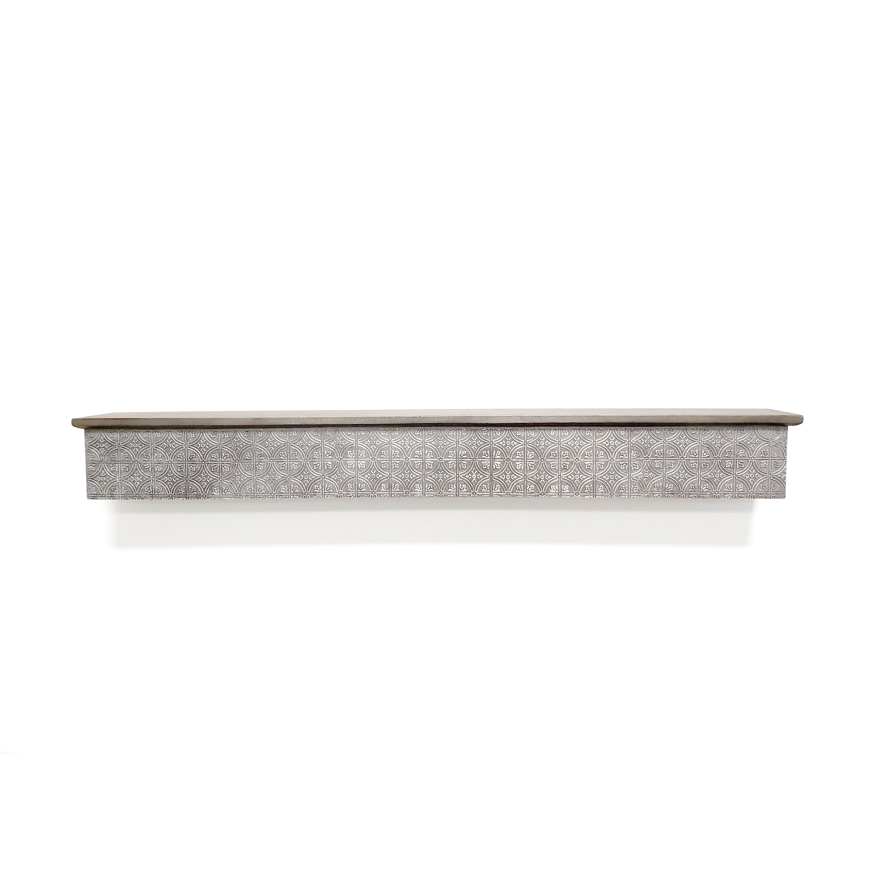 InPlace Rectangle Metal Modern Wood Ledge Shelf with Embossed Metal, One, 42Wx5Dx5H, Silver Metal