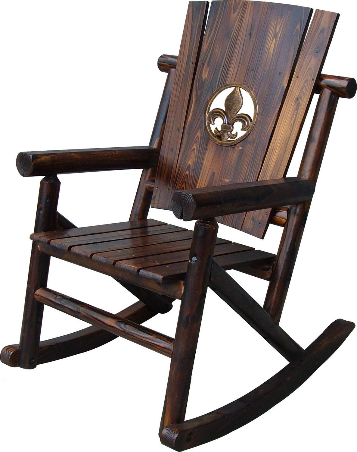 Leigh Country Char-log Outdoor Rocker With Fleur De Lis Medallion Brown