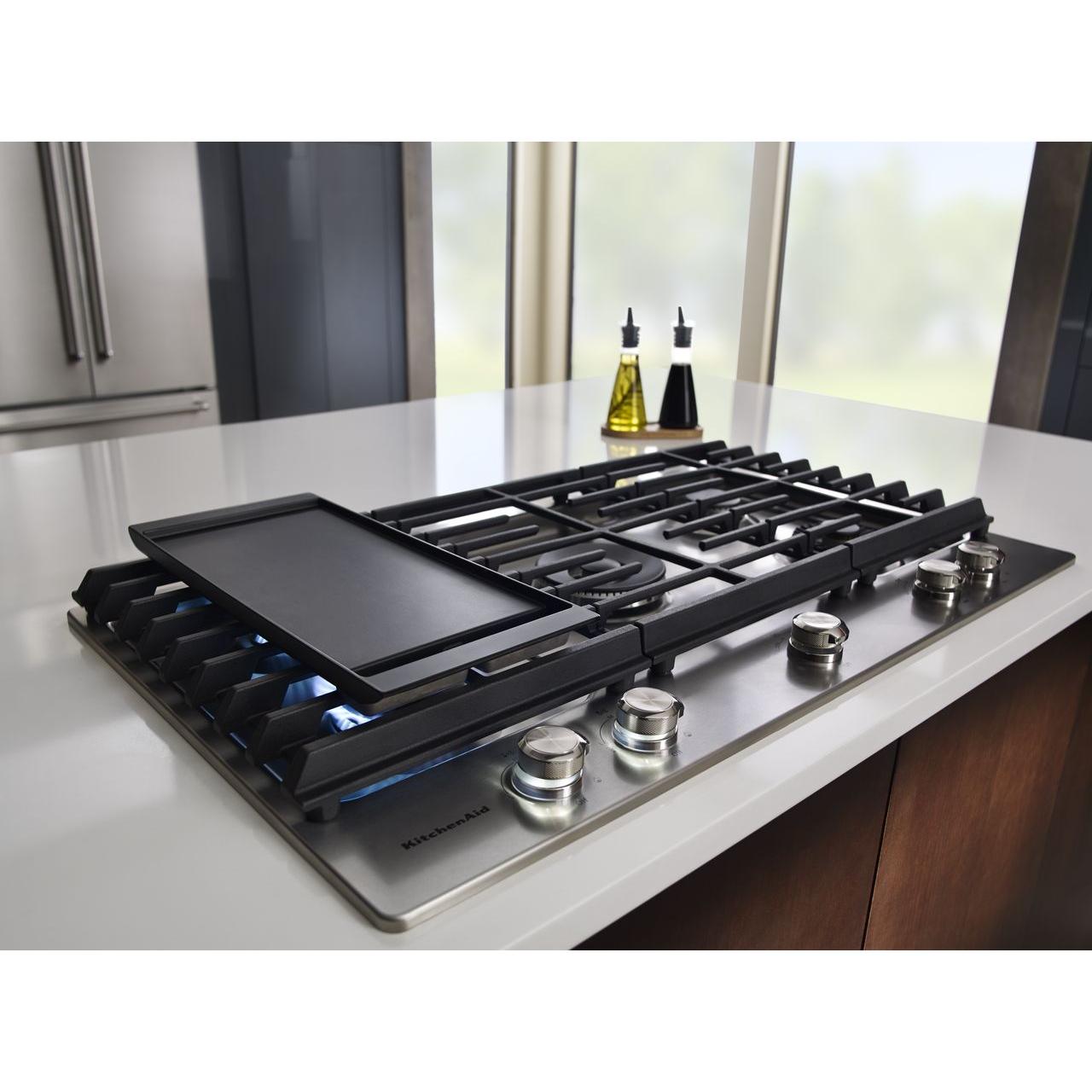 KitchenAid 36-inch Built-in Gas Cooktop with Griddle KCGS956ESS