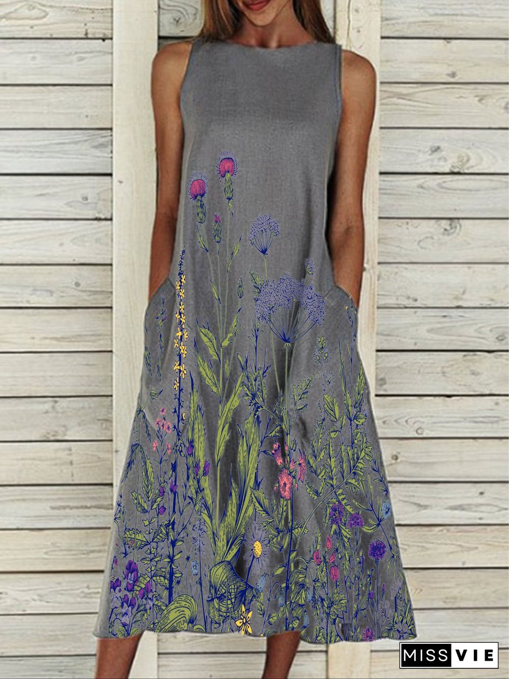 Women's Printed Floral Sleeveless A-Line Summer Dresses