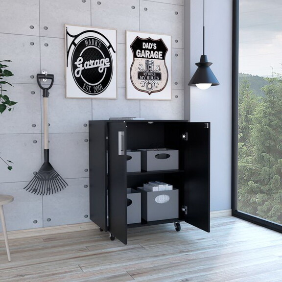 Southrock Rectangle Storage Cabinet Base Black Wen...