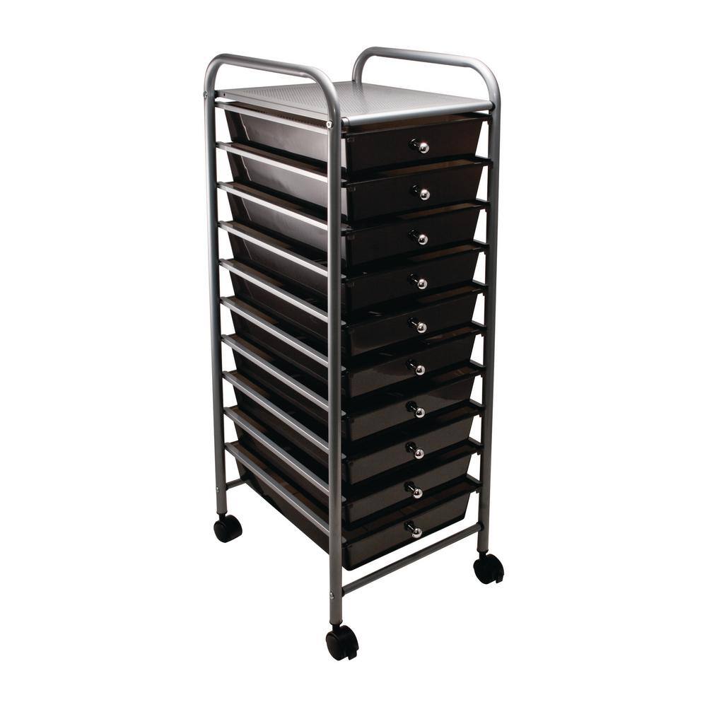 Advantus 10-Drawer Steel File Organizer Cart in Smoke 34007