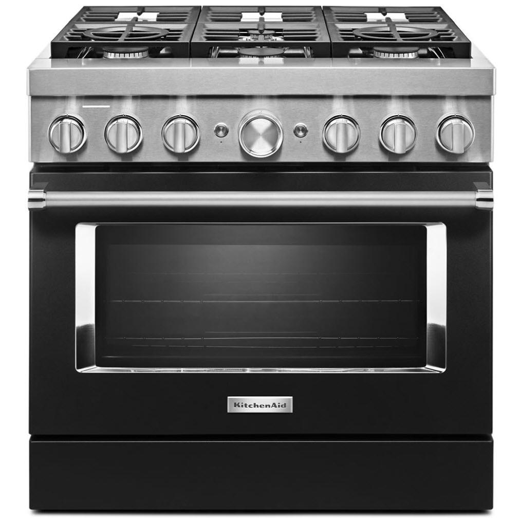 KitchenAid 36-inch Freestanding Dual Fuel Range with Even-Heat? True Convection KFDC506JBK