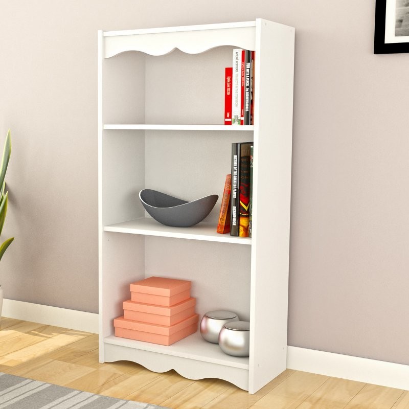 Harlow White Durable Engineered Wood 48 quotTall Adjustable 3 Shelf Bookcase   Contemporary   Bookcases   by Homesquare  Houzz