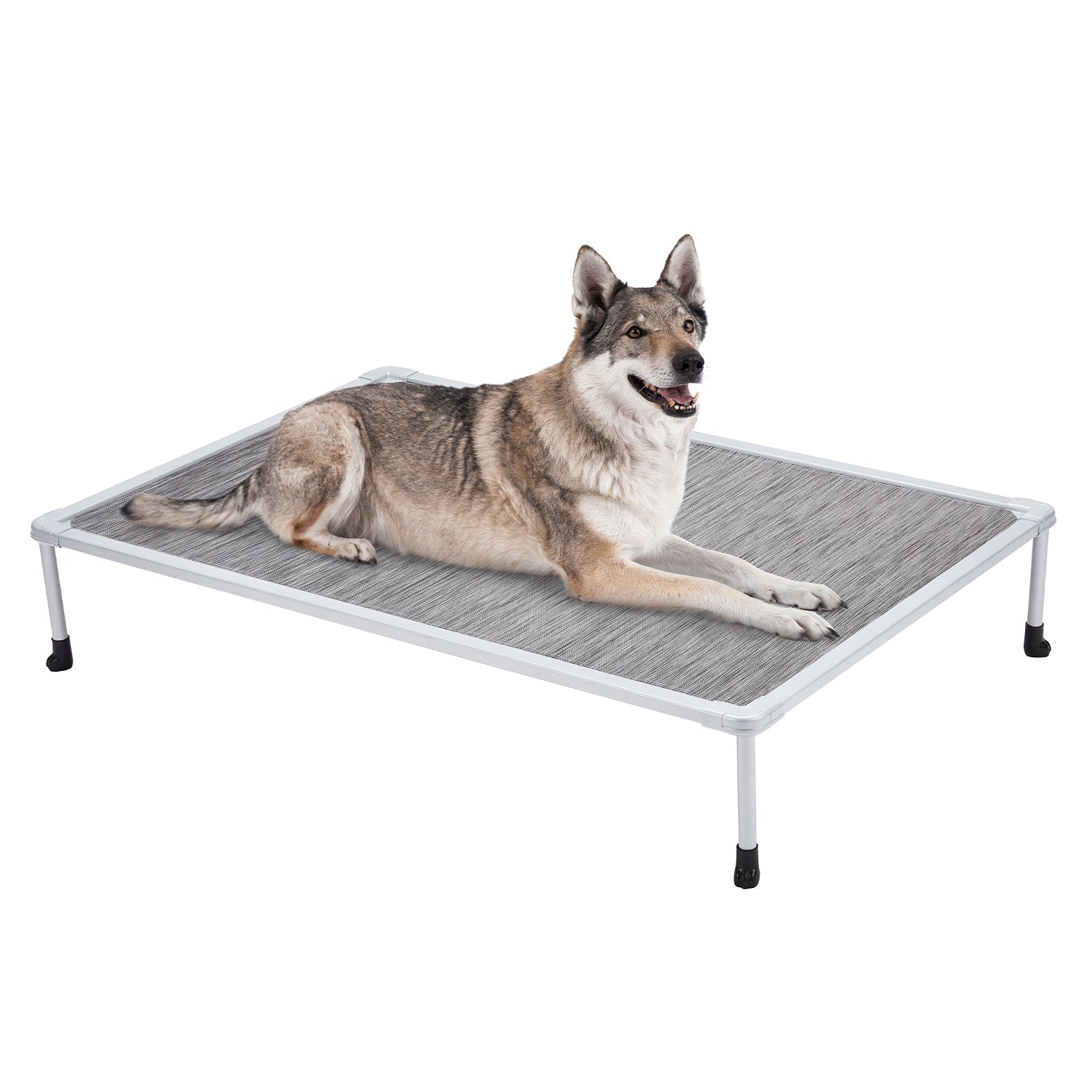 Veehoo Chewproof Dog Bed， Cooling Raised Dog Cots with Silver Metal Frame， X Large， Black Silver