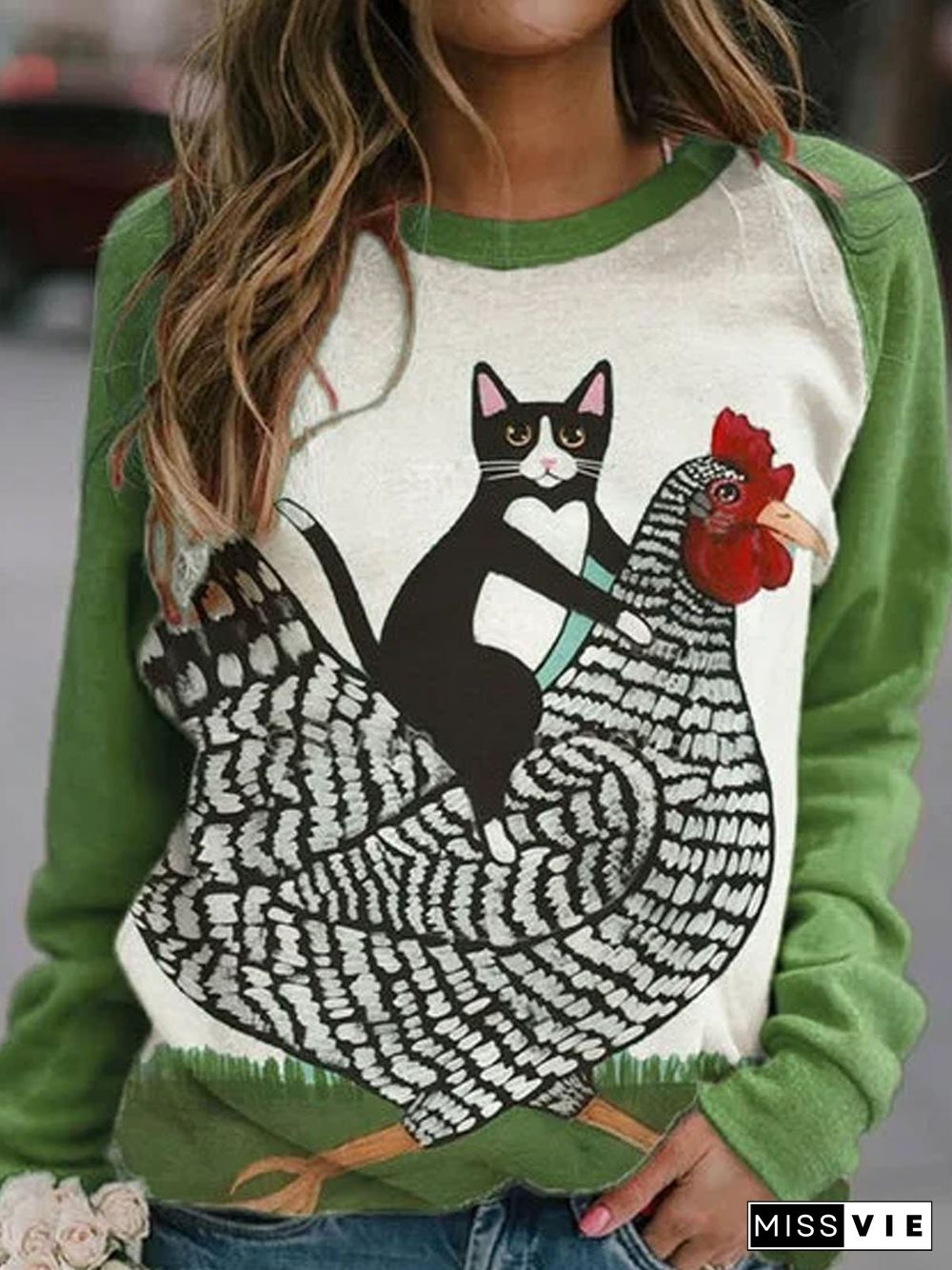 Long Sleeve Printed Cotton-Blend Casual Sweatshirts