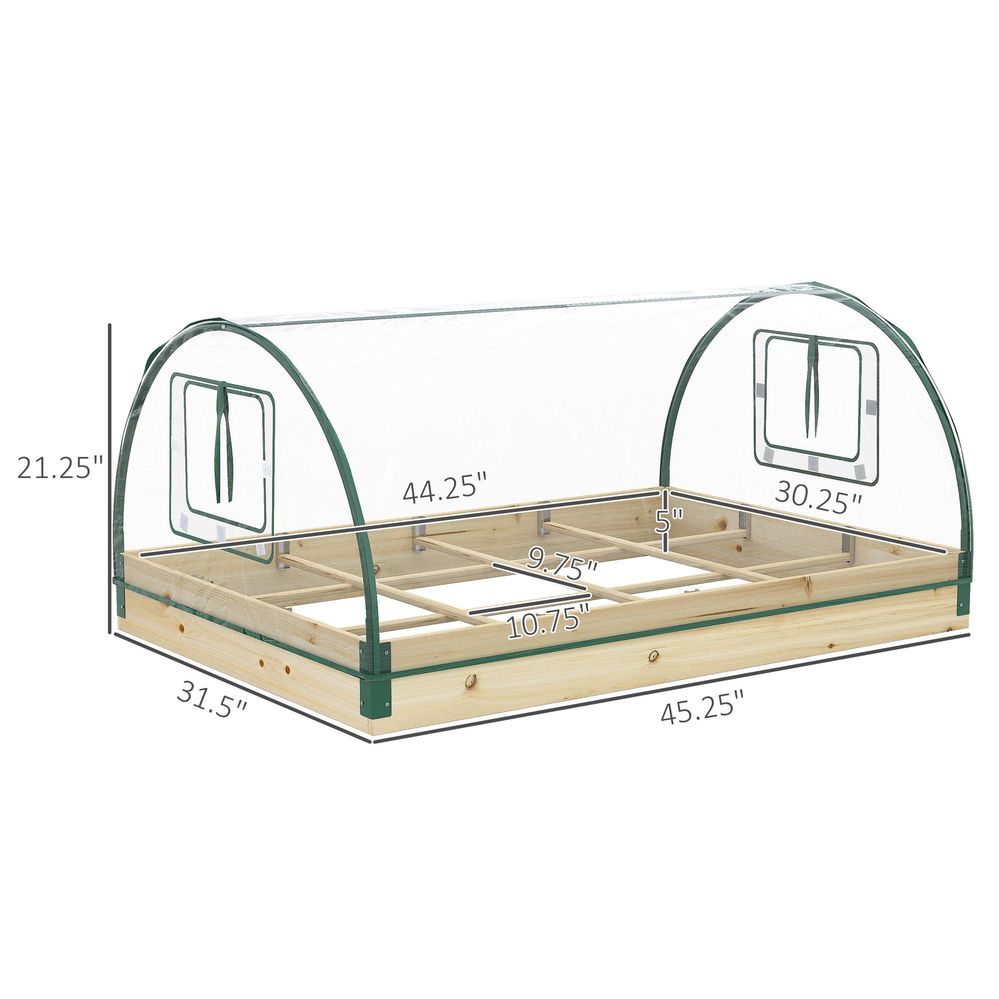 Outsunny 4' x 3' x 2' Raised Garden Bed with Greenhouse, Wooden Planter Box with PVC Plant Cover, Roll Up Windows, Dual Use for Vegetables, Flowers, Natural