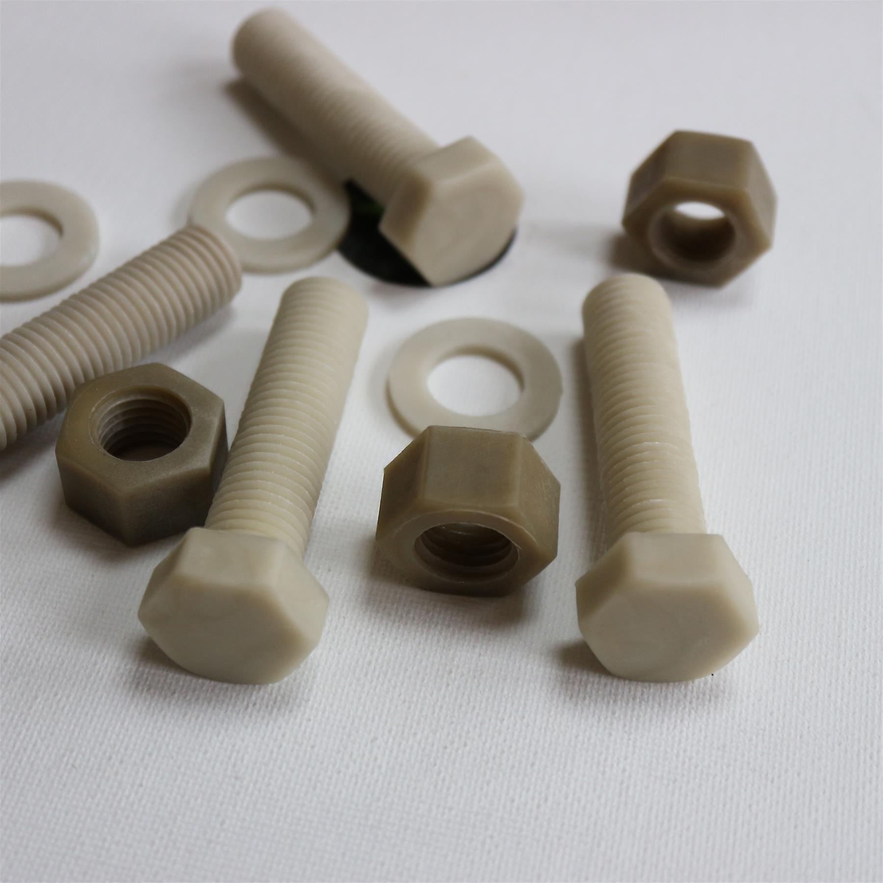 5x Glass Filled， Reinforced Super Nylon， Hex Head， M16 x 65mm， Plastic Bolts， Nuts and Washers