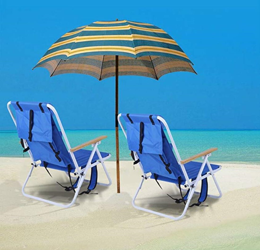 2 Pack Folding Lawn Chair Backpack Beach Chair with 4 Positions, Arms, Shoulder Strap, Cup Holder for Sports, Camping, Pool