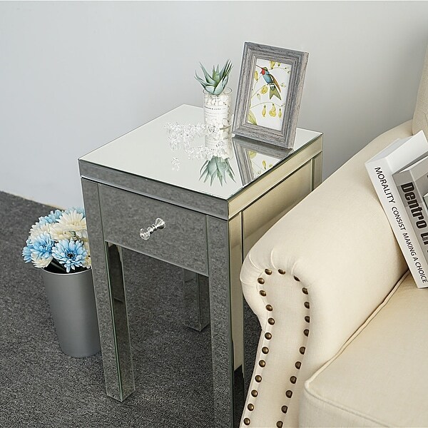 Modern 1 Drawer Mirrored Nightstand Bedside Table - - 33168075