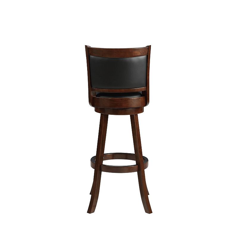 Pio 34 Inch Extra Tall Swivel Bar Stool， Wood， Faux Leather， Espresso Brown