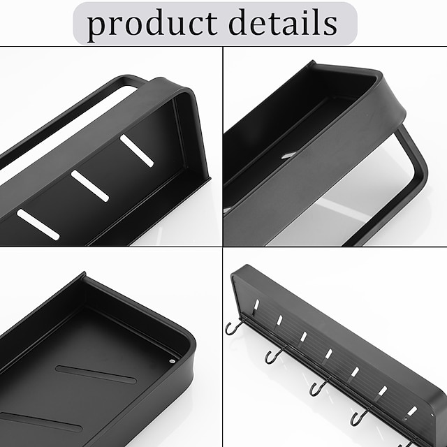 Kitchen Bathroom Shelf Bath Shower Shelf Aluminum Black Bathroom Corner Shelf Wall Mounted Black Aluminum Kitchen Storage Holder