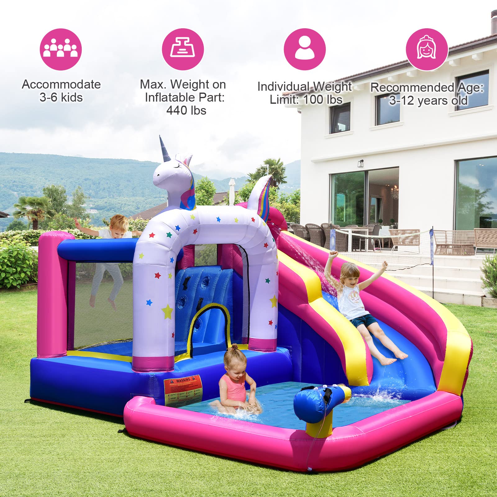 Costzon Inflatable Water Slide, Kids Water Bounce House Wet & Dry with Blower