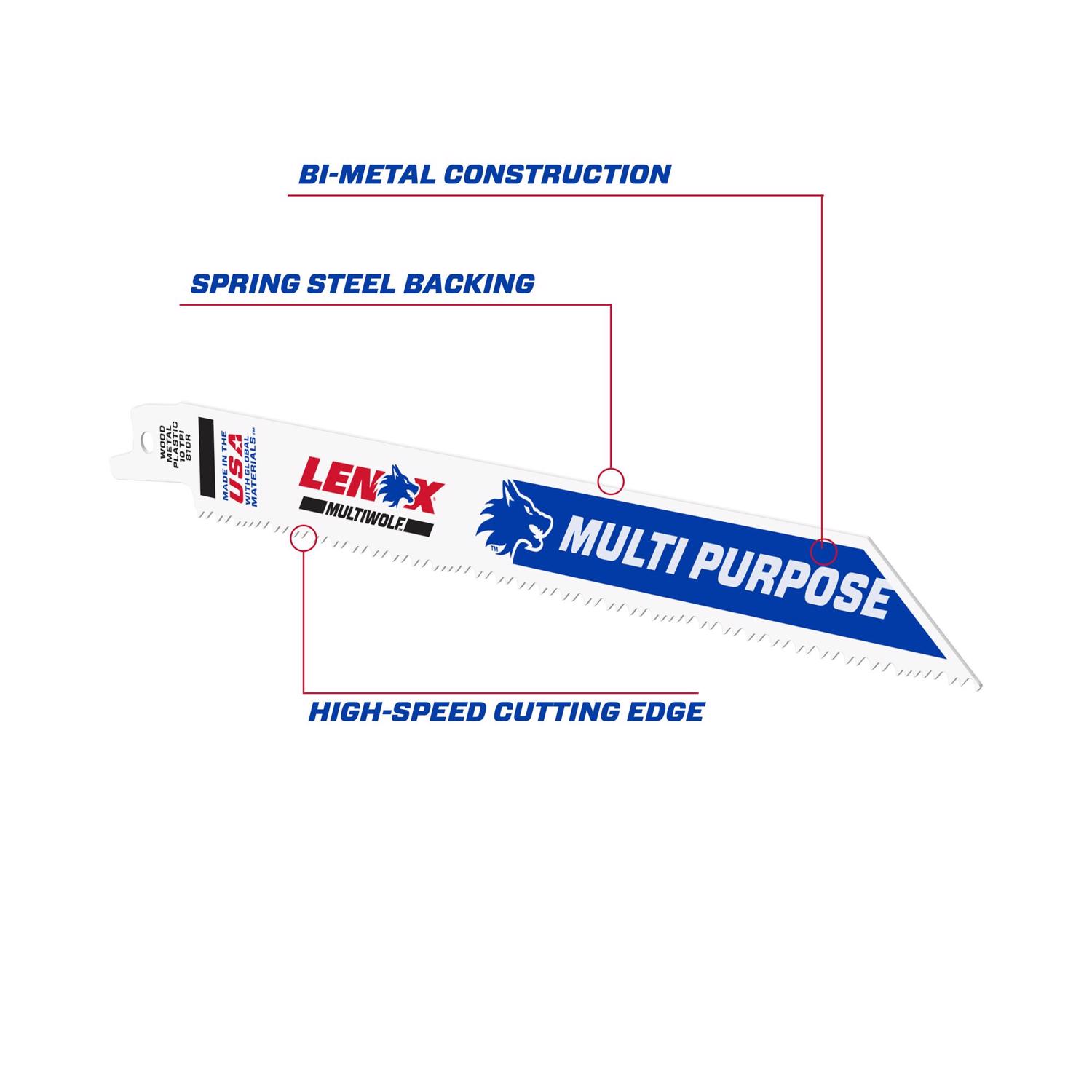 LENOX MULTIWOLF 8 in. Bi-Metal WAVE EDGE Reciprocating Saw Blade 10 TPI 1 pk