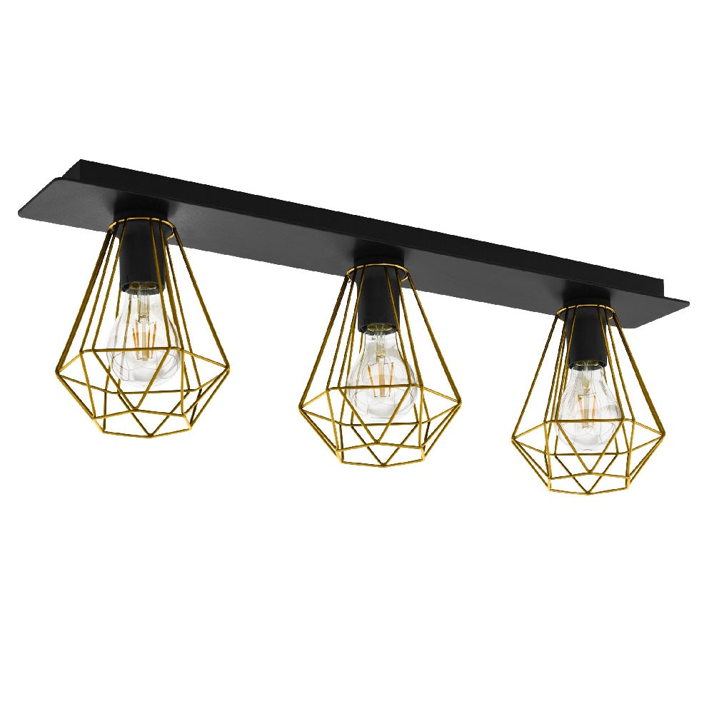 Eglo 43655 Tarbes Black & Brass Wire Shade Vintage 3 Lamp Rectangle Flush 77cm