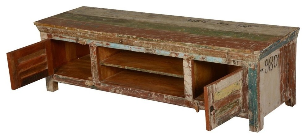 Shoreham Rustic Reclaimed Wood Open Shelf Shutter Door Media TV Stand   Farmhouse   Entertainment Centers And Tv Stands   by Sierra Living Concepts Inc  Houzz