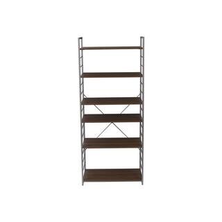 Nyhus 84 in. x 33 in. Brown MDF Wood Steel Frame 6-Shelves Adjustable Bookcase HD-56330008433