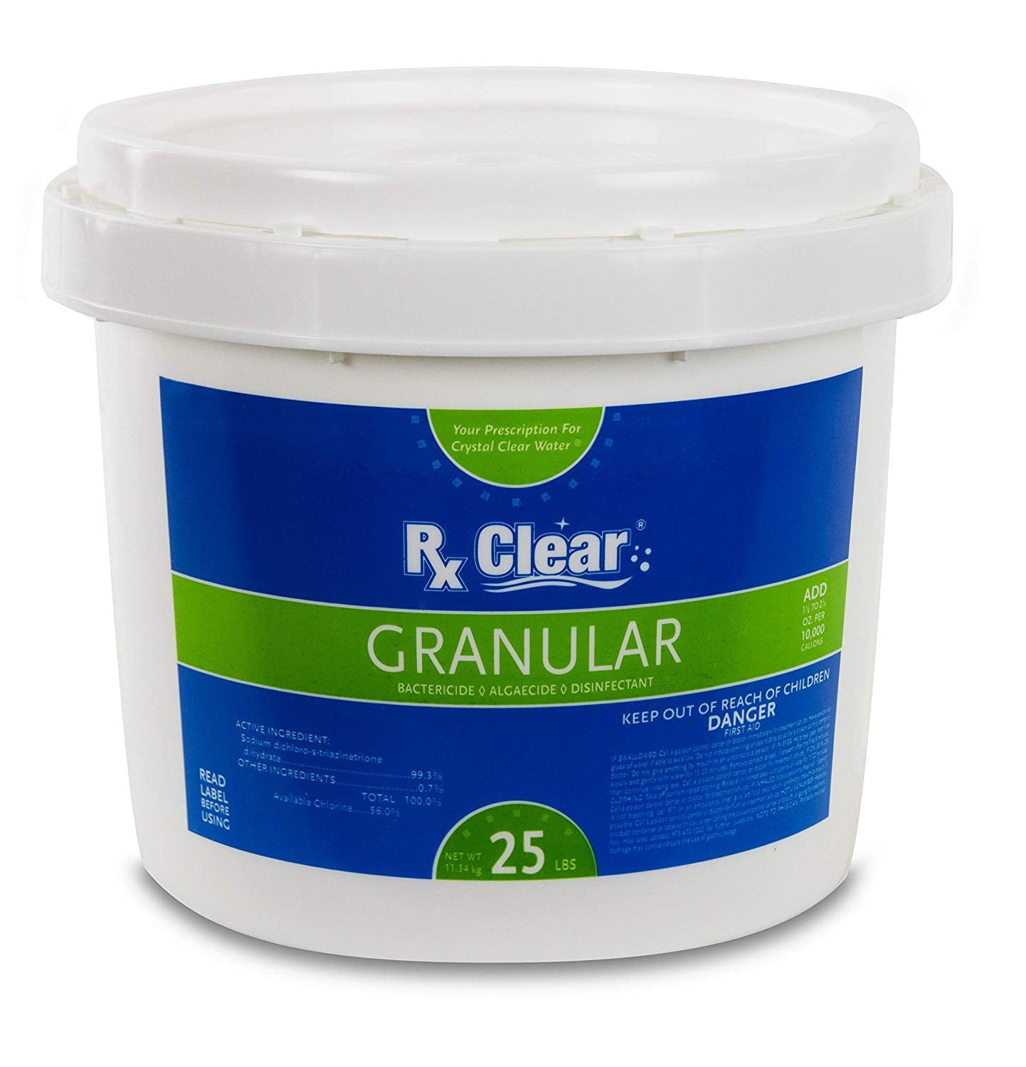 Rx Clear Granular Swimming Pool Chlorine - 25 lb Bucket