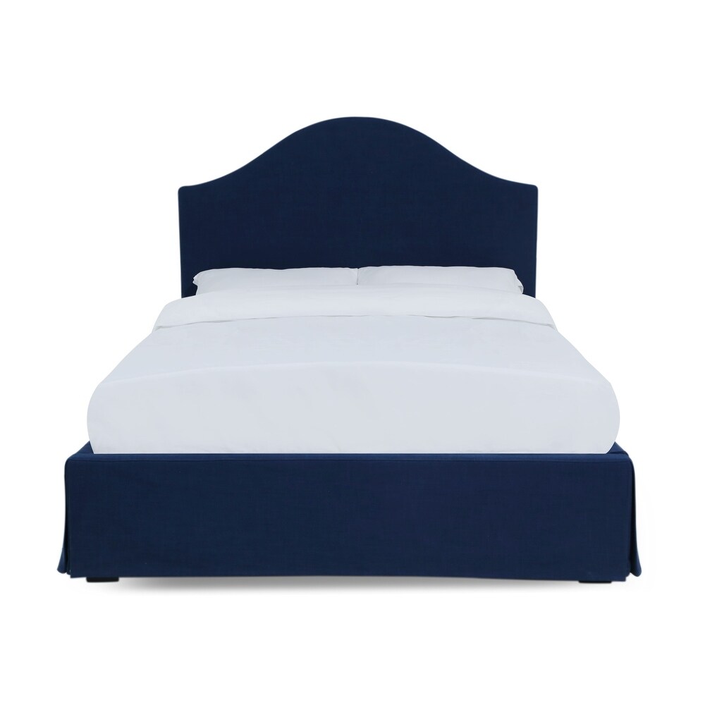 Sur Upholstered Skirted Storage Panel Bed in Navy