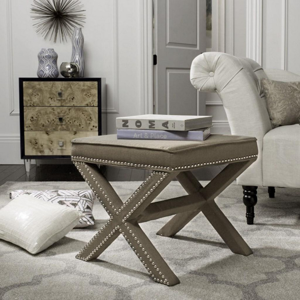 Arnold Ottoman Silver Nail Heads Olive   Modern   Footstools And Ottomans   by Virgil Stanis Design  Houzz