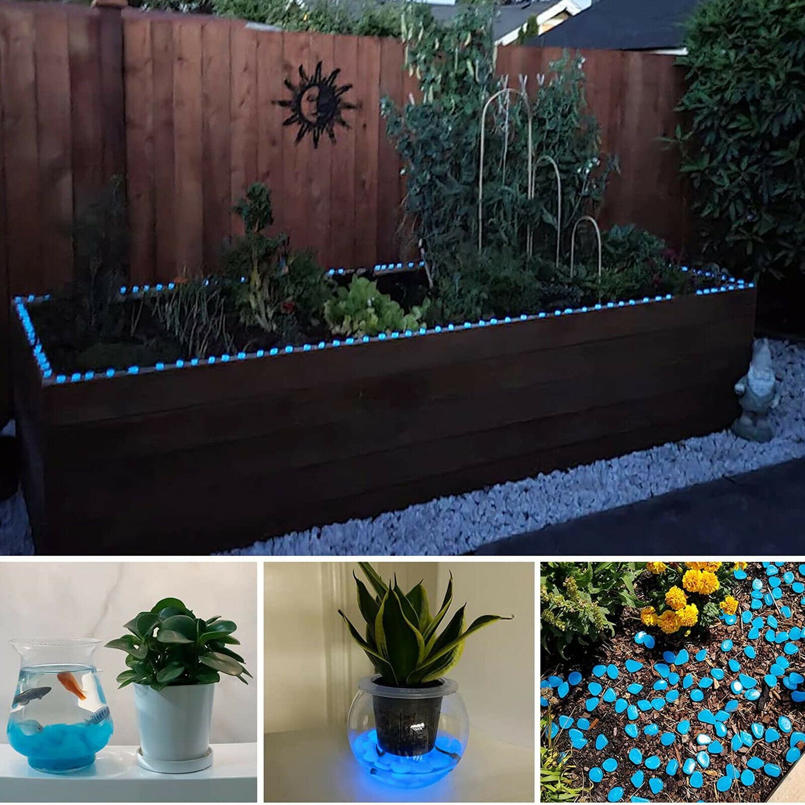 Voilamart 300Pcs Garden Glowing Luminous Stone Pebbles Luminous Glowing Rocks Stones Glow in the Dark Garden Stones Fish Tank Blue Colored Aquarium Decorative Stones