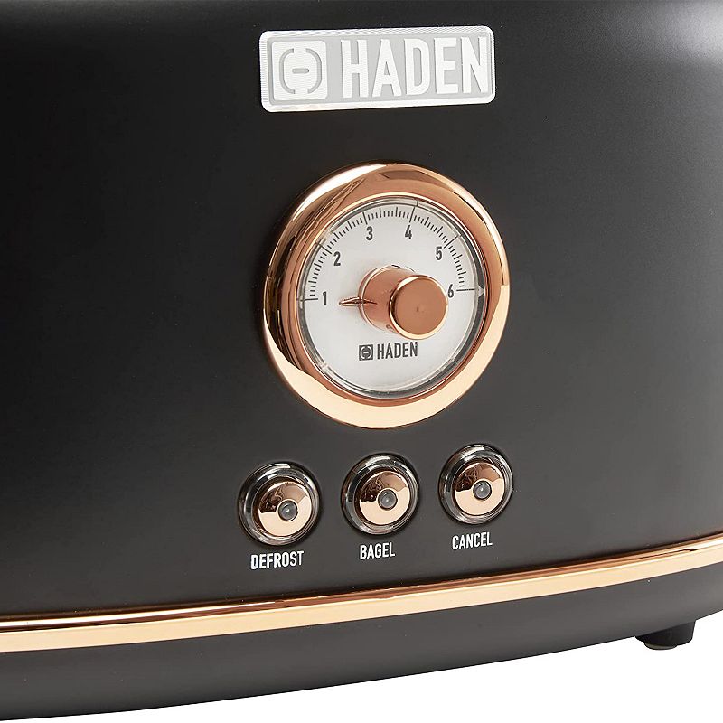 Haden Dorset 2 Slice Wide Slot Stainless Steel Countertop Toaster， Black/Copper