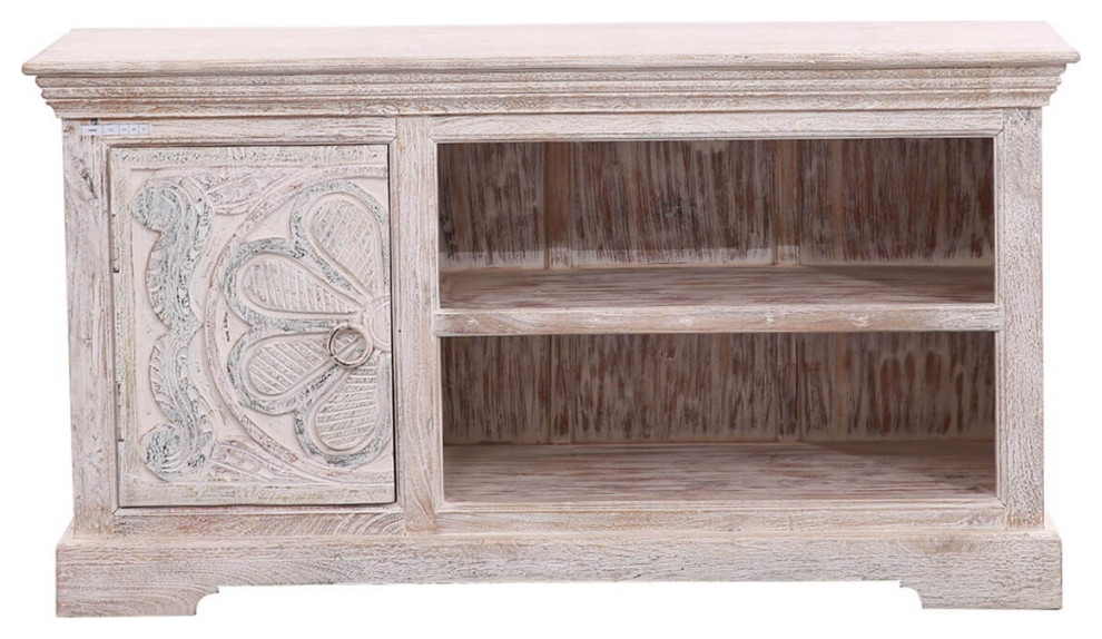 Cobar Solid Wood Hand Carved 1 Door TV Bench Stand Media Cabinet   French Country   Entertainment Centers And Tv Stands   by Sierra Living Concepts Inc  Houzz