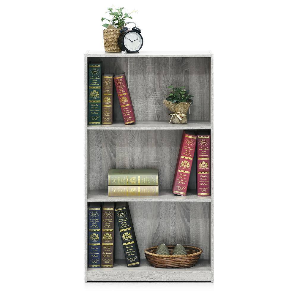 Furinno 39.5 in. French Oak Gray Wood 3-shelf Standard Bookcase with Storage 99736GYW