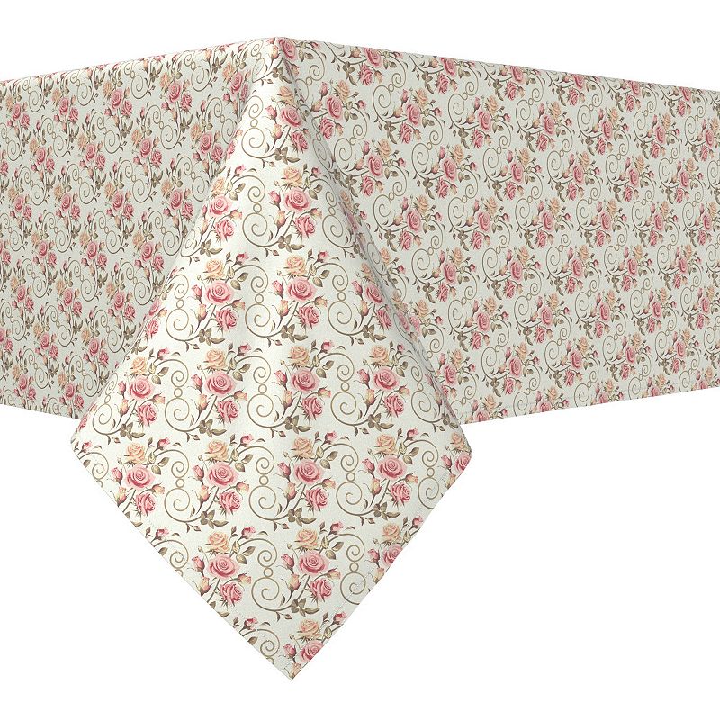 Square Tablecloth， 100% Polyester， 70x70， Roses and Swirls