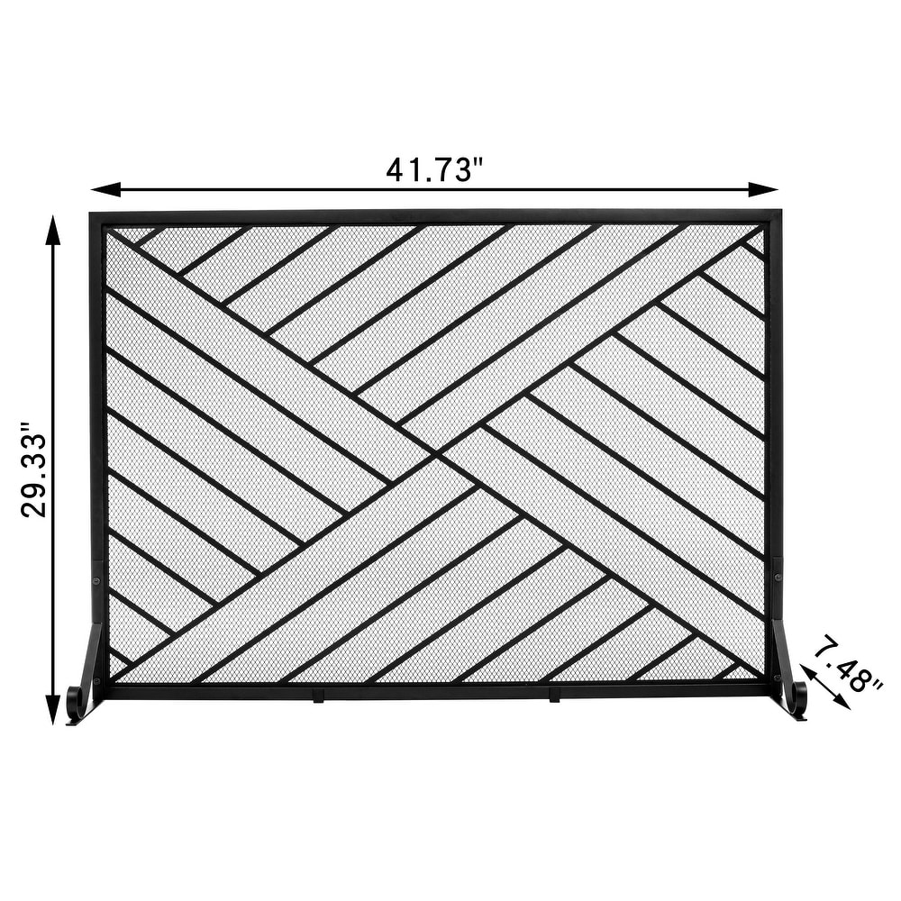 Contemporary Single Panel Black Straight Line Pattern Iron Fireplace Screen    41.73'' x 12.20'' x 29.33''