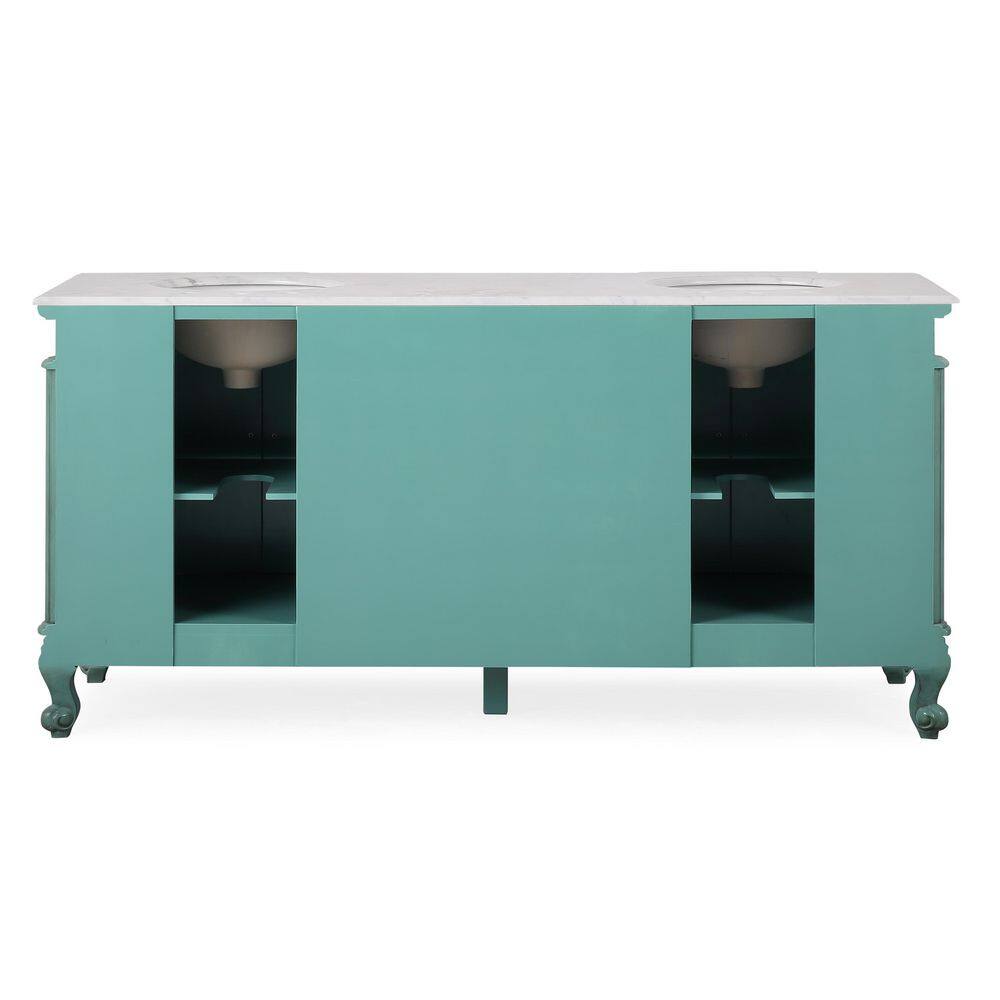 Silkroad Exclusive 72 in. W x 22 in. D x 36 in. H Freestanding Bath Vanity in Green with Carrara White Marble Top V8034NW72D