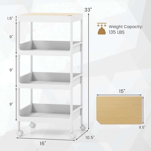 Costway 2pcs 4 Tier Utility Rolling Cart Rolling Storage Cart With Detachable Tray Top