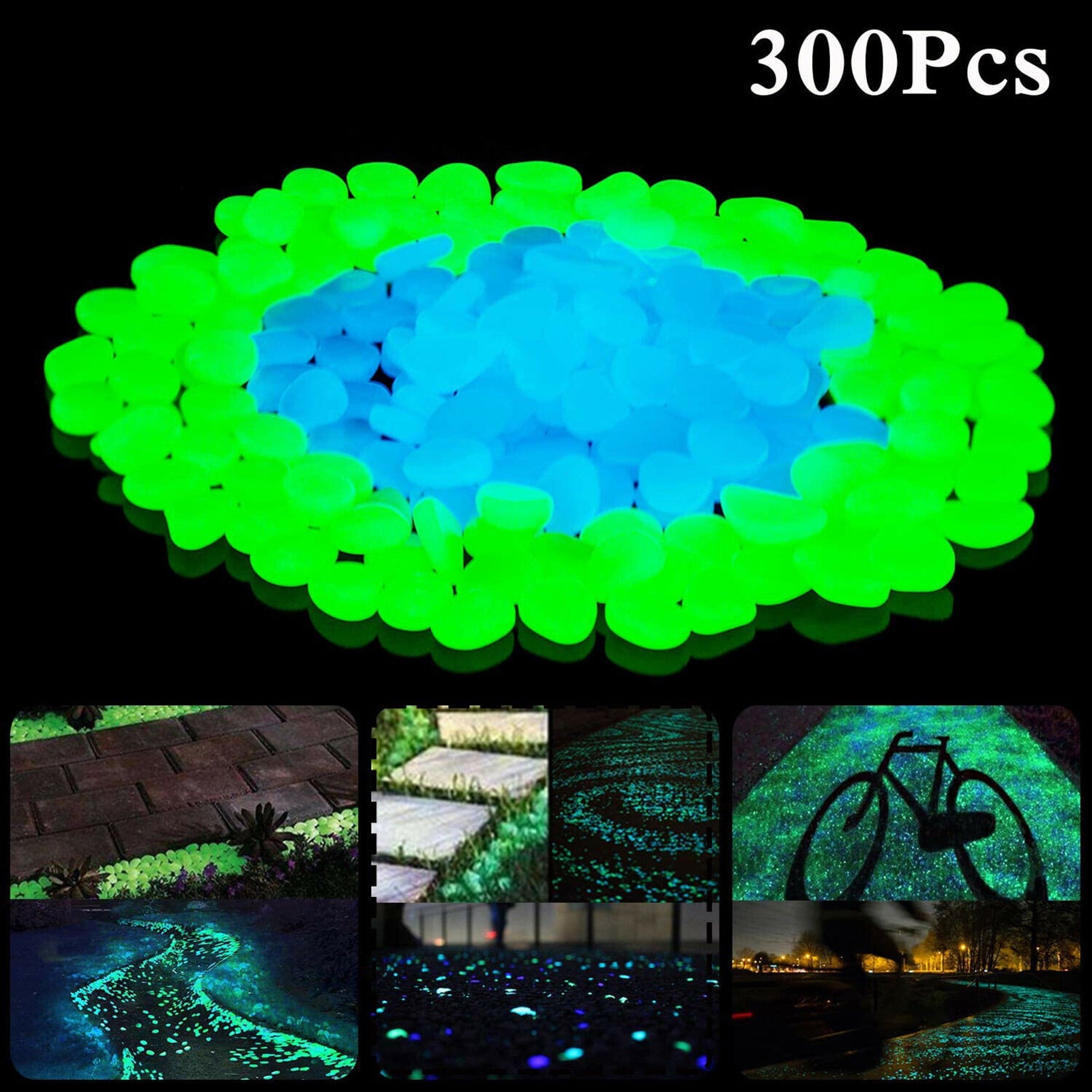 Arealer 300Pcs Glowing Rocks Outdoor Glow Decorative Stones Garden Yard Lawn Luminous Pebbles