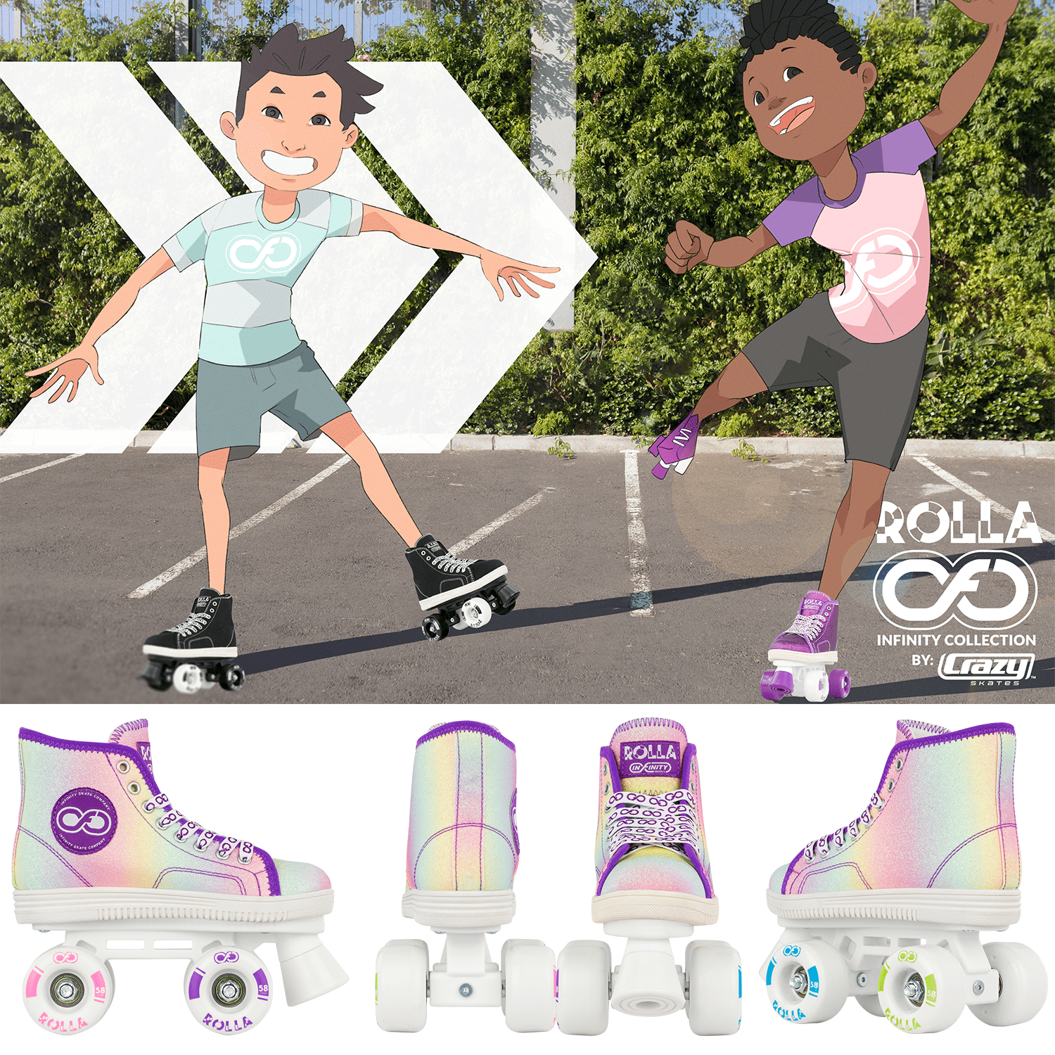 Crazy Skates Rolla Roller Skates for Boys and Girls - Sneaker-Style Kids Quad Skates - Available in 4 colors